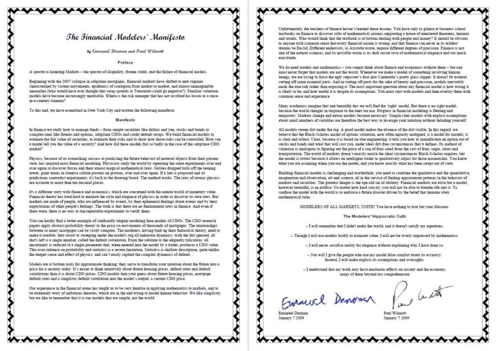 The Financial Modeler s Manifesto: Principles for Robust Financial Modeling